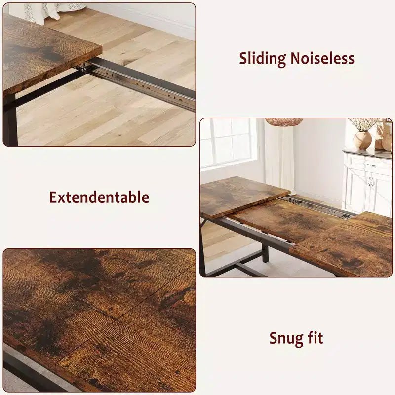 Ensemble de table à manger pour 4-6 personnes, grande table de cuisine en bois extensible pour 6 personnes, ensemble de table de cuisine rectangulaire avec 2 bancs rembourrés