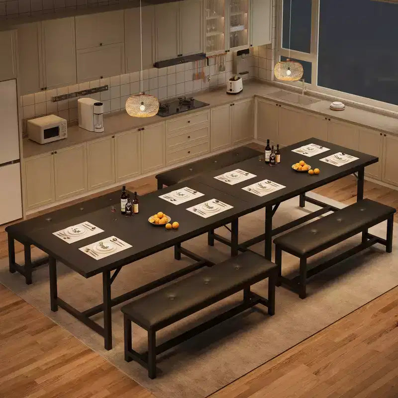 Ensemble de table à manger pour 4-6 personnes, grande table de cuisine en bois extensible pour 6 personnes, ensemble de table de cuisine rectangulaire avec 2 bancs rembourrés