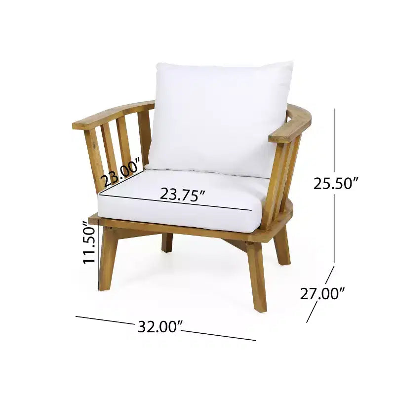 Christopher Knight Home Oleander Outdoor Acacia Wood 3 Piece Club Chair Chat Set with Cushions, Teak and White