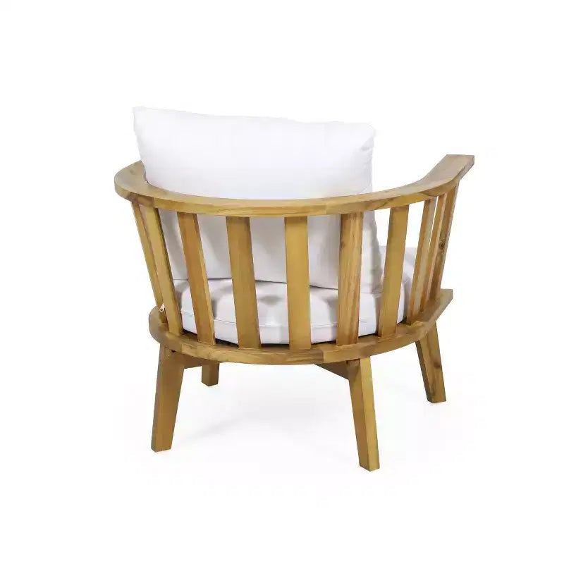 Christopher Knight Home Oleander Outdoor Acacia Wood 3 Piece Club Chair Chat Set with Cushions, Teak and White