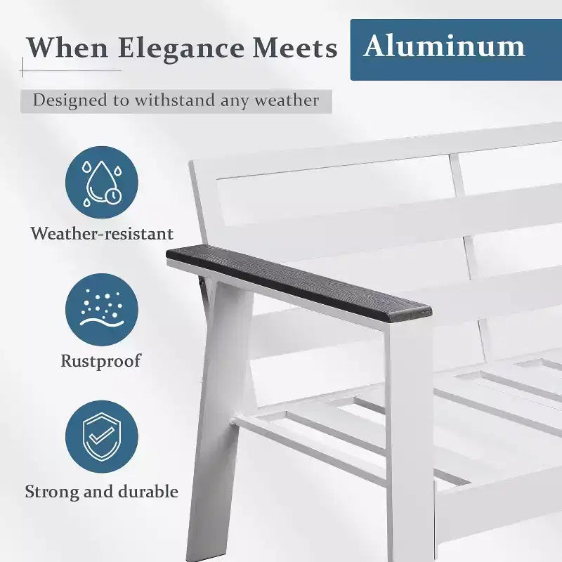 Heynemo Patio Furniture, 4-Piece Patio Set with Coffee Table, Modern Aluminum Frame & Wooden Armrest, Outdoor Furniture for Balcony, Garden, Porch