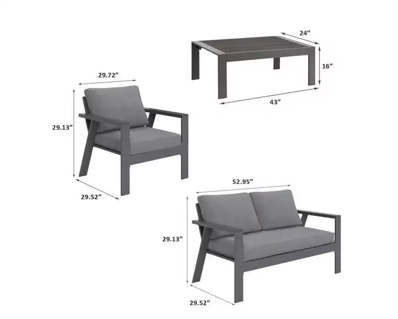 Heynemo 4-Seat Outdoor Patio Aluminum Furniture Sets Sectional Sofa Sets With Cushions, Modern Outside Couch Chairs Sets For Porch & Garden