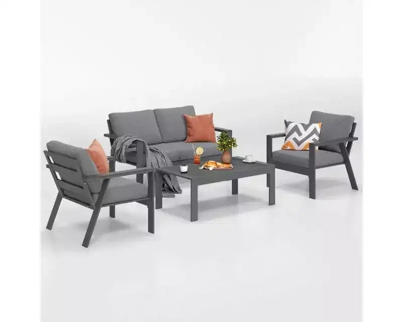 Heynemo 4-Seat Outdoor Patio Aluminum Furniture Sets Sectional Sofa Sets With Cushions, Modern Outside Couch Chairs Sets For Porch & Garden