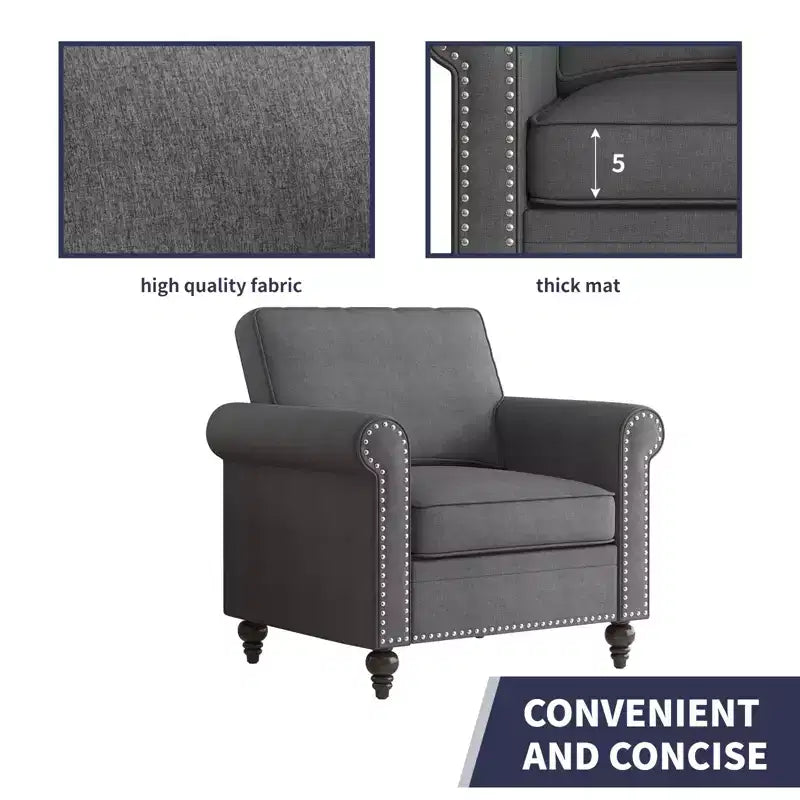 Mjkone 3 Piece Linen Living Room Sofa Set,Modern 3-Seater Sofa Couch&Loveseat Sofa&Single Sofa Armchair Set
