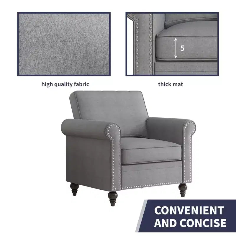 Mjkone 3 Piece Linen Living Room Sofa Set,Modern 3-Seater Sofa Couch&Loveseat Sofa&Single Sofa Armchair Set