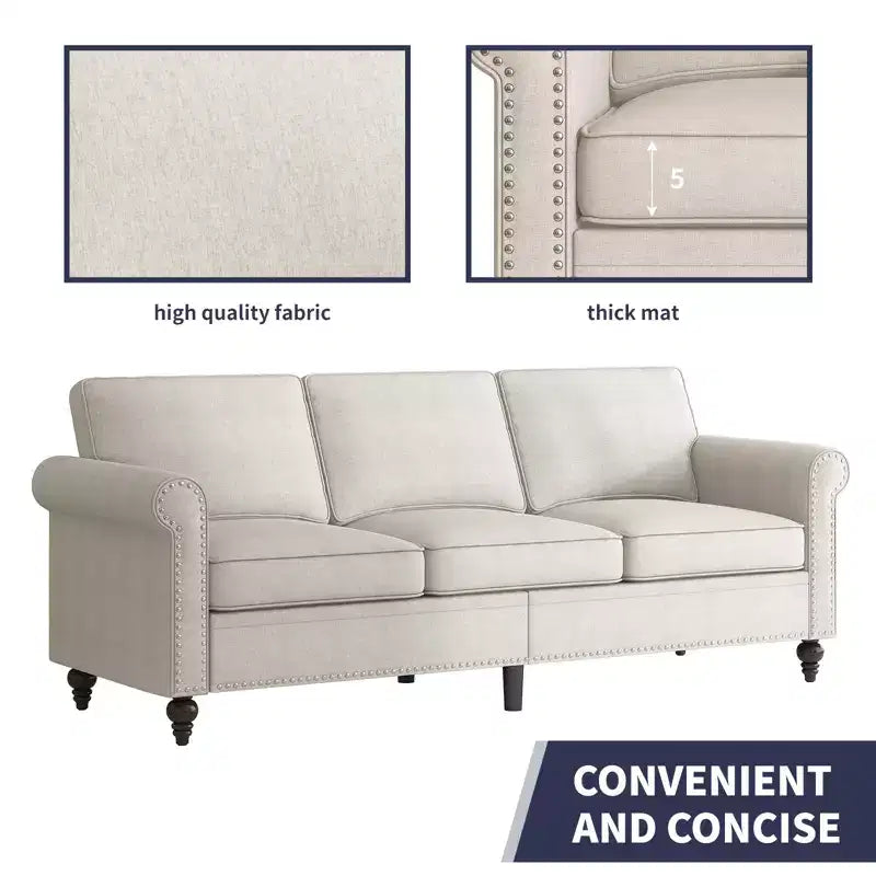 Mjkone 3 Piece Linen Living Room Sofa Set,Modern 3-Seater Sofa Couch&Loveseat Sofa&Single Sofa Armchair Set