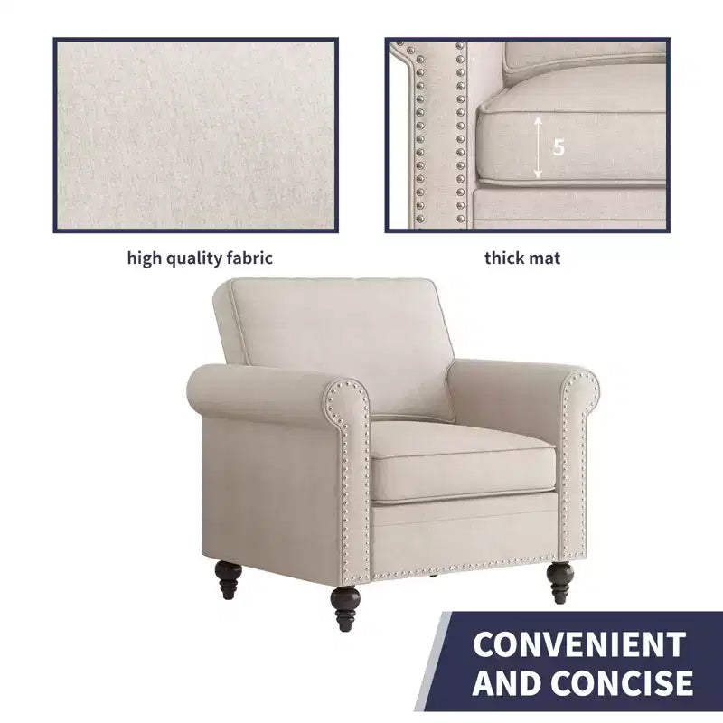 Mjkone 3 Piece Linen Living Room Sofa Set,Modern 3-Seater Sofa Couch&Loveseat Sofa&Single Sofa Armchair Set