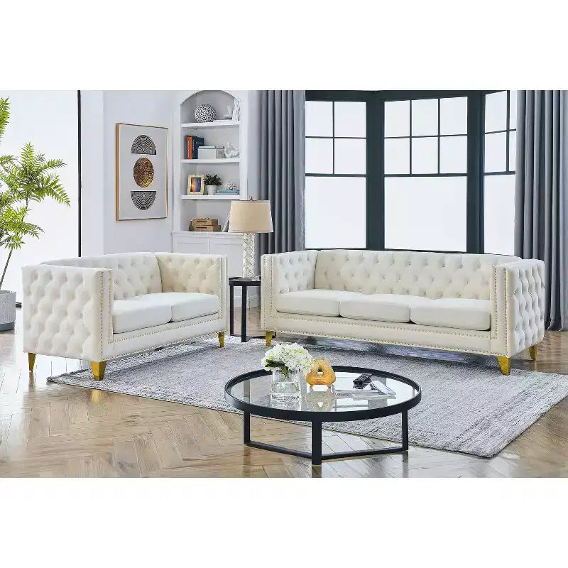 Velvet Upholstered 3-Seater Plus 2-Seater Sofa Set Combination for Elegant Living Spaces