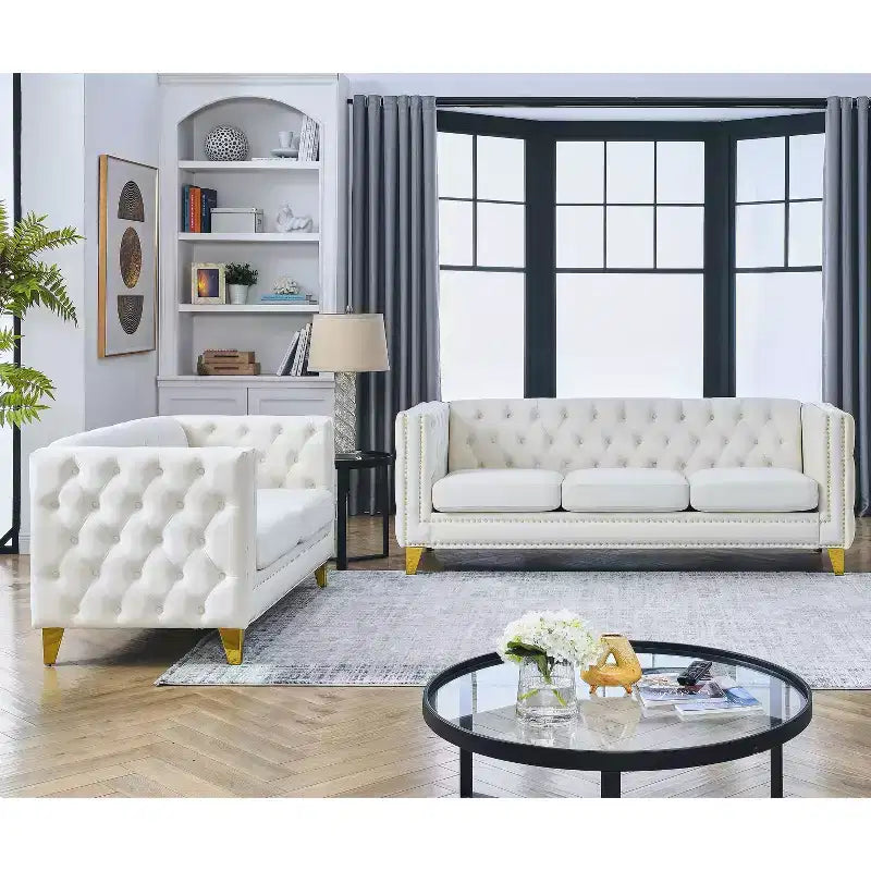 Velvet Upholstered 3-Seater Plus 2-Seater Sofa Set Combination for Elegant Living Spaces