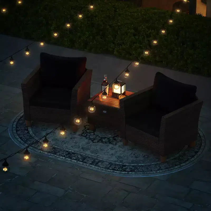Costway 3 PCS Outdoor Patio Rattan Bistro Furniture Set Wooden Table Top Cushioned Sofa Gray/Black/Beige/Navy