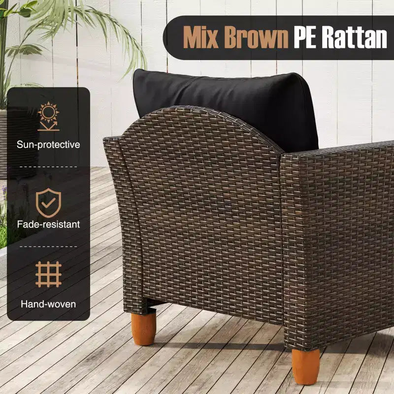 Costway 3 PCS Outdoor Patio Rattan Bistro Furniture Set Wooden Table Top Cushioned Sofa Gray/Black/Beige/Navy