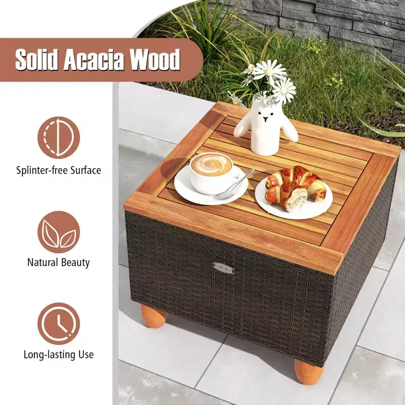 Costway 3 PCS Outdoor Patio Rattan Bistro Furniture Set Wooden Table Top Cushioned Sofa Gray/Black/Beige/Navy
