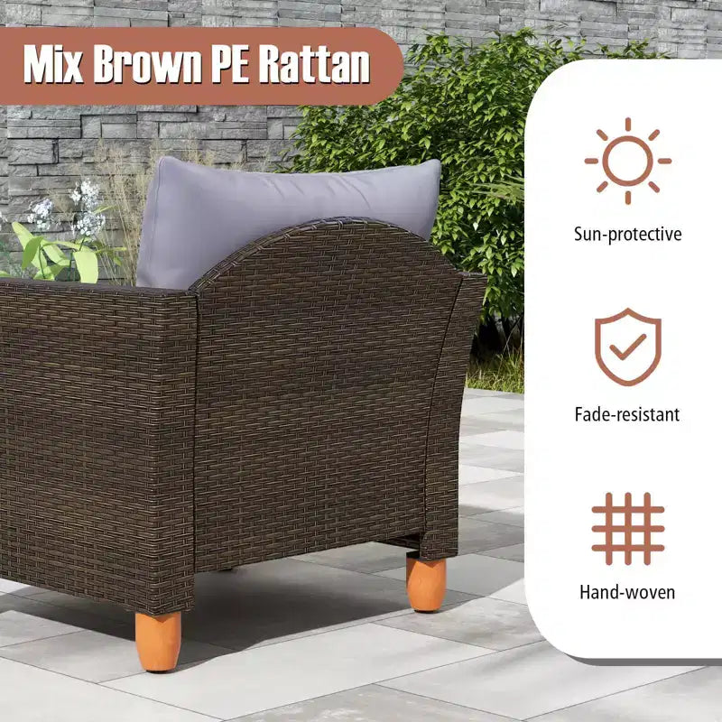 Costway 3 PCS Outdoor Patio Rattan Bistro Furniture Set Wooden Table Top Cushioned Sofa Gray/Black/Beige/Navy