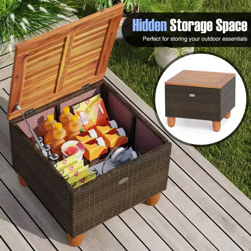 Costway 3 PCS Outdoor Patio Rattan Bistro Furniture Set Wooden Table Top Cushioned Sofa Gray/Black/Beige/Navy