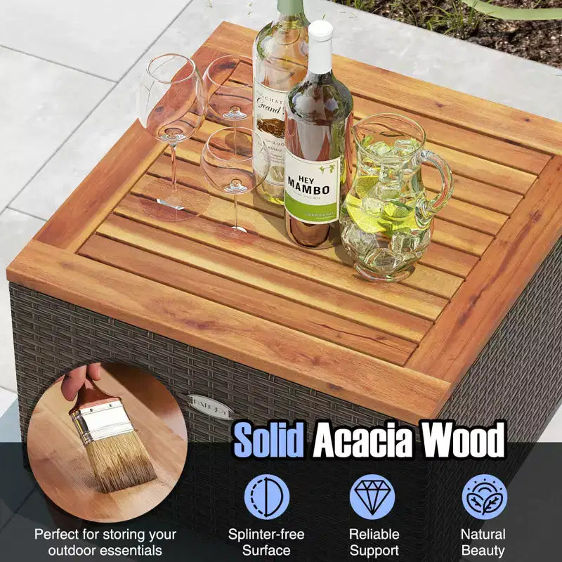Costway 3 PCS Outdoor Patio Rattan Bistro Furniture Set Wooden Table Top Cushioned Sofa Gray/Black/Beige/Navy
