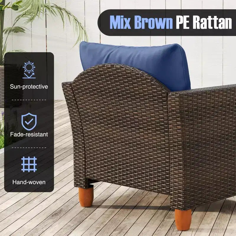 Costway 3 PCS Outdoor Patio Rattan Bistro Furniture Set Wooden Table Top Cushioned Sofa Gray/Black/Beige/Navy