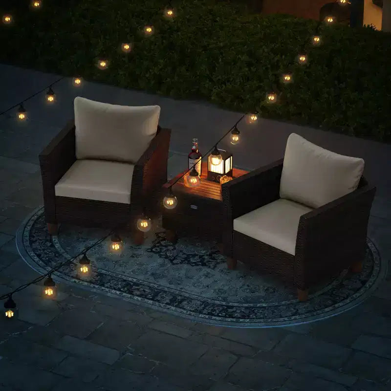 Costway 3 PCS Outdoor Patio Rattan Bistro Furniture Set Wooden Table Top Cushioned Sofa Gray/Black/Beige/Navy