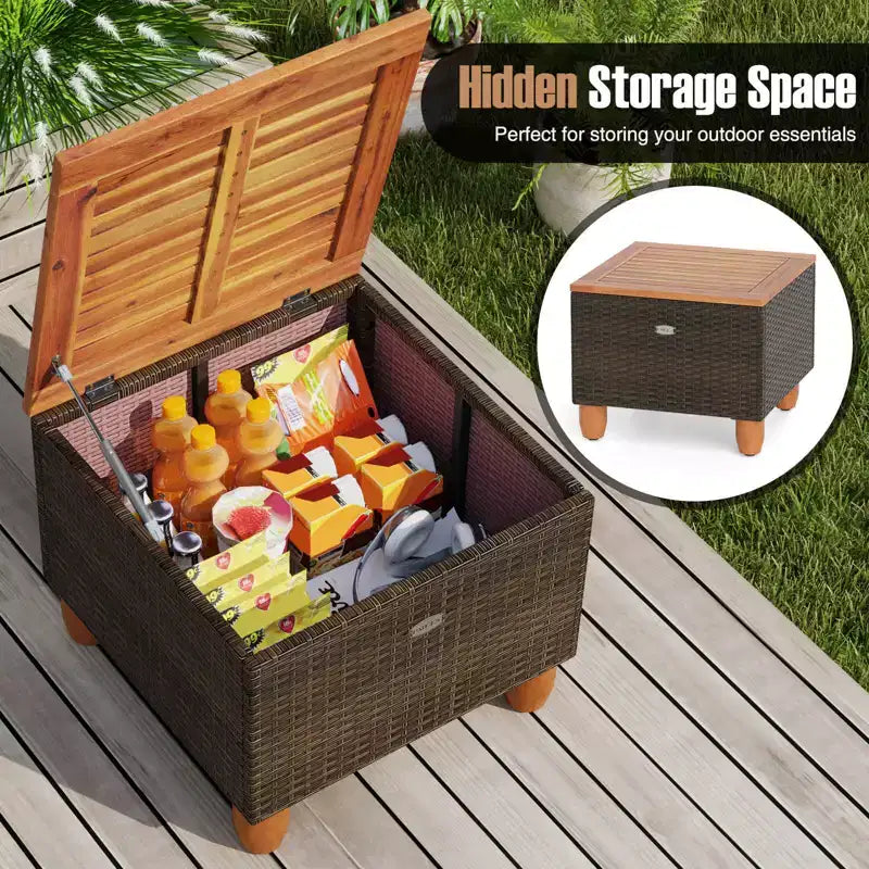 Costway 3 PCS Outdoor Patio Rattan Bistro Furniture Set Wooden Table Top Cushioned Sofa Gray/Black/Beige/Navy