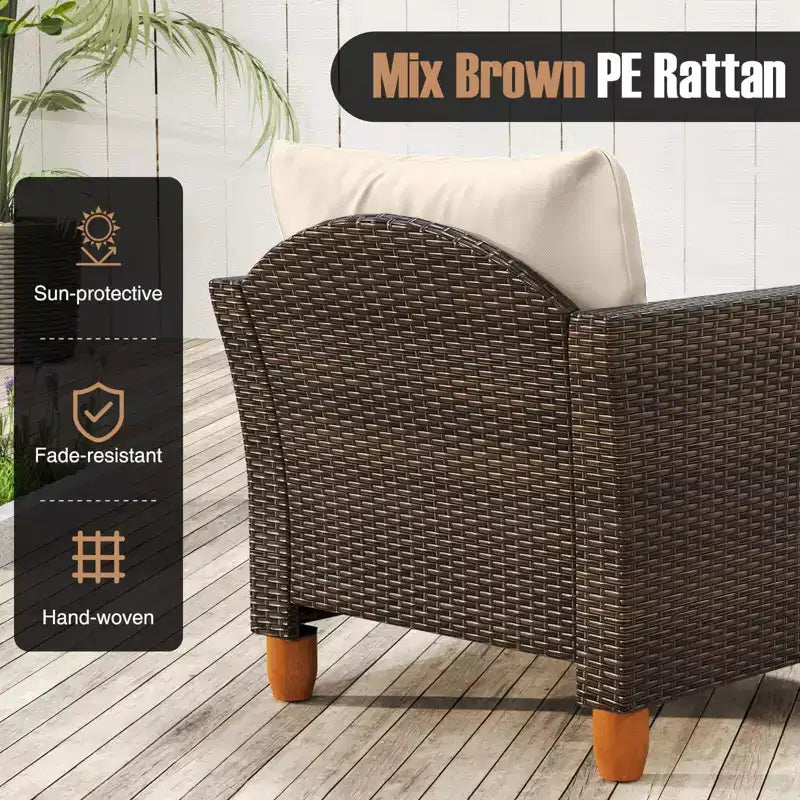 Costway 3 PCS Outdoor Patio Rattan Bistro Furniture Set Wooden Table Top Cushioned Sofa Gray/Black/Beige/Navy