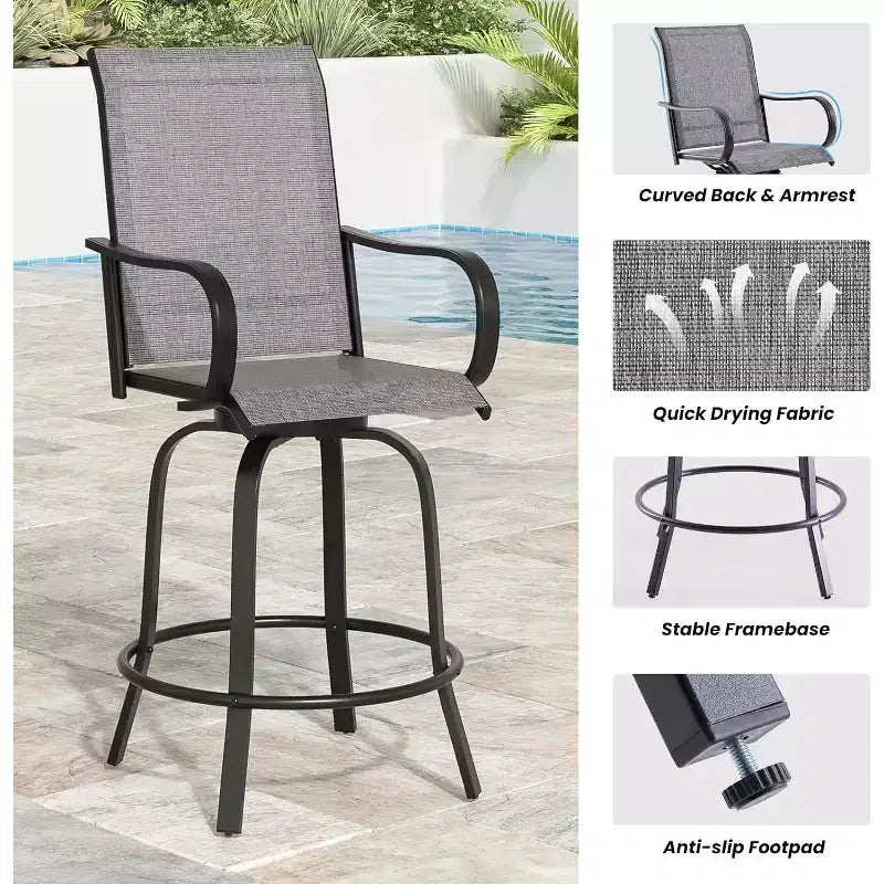 Set of 2 Swivel Outdoor Bar Stools with Textilene Fabric - 360 Rotation, All-Weather Ergonomic Design, Perfect for Balcony and Patio