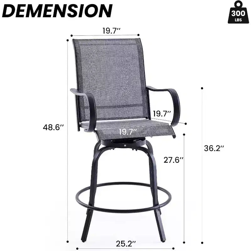 Set of 2 Swivel Outdoor Bar Stools with Textilene Fabric - 360 Rotation, All-Weather Ergonomic Design, Perfect for Balcony and Patio