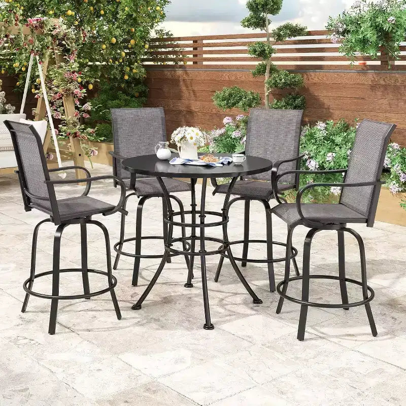 Set of 2 Swivel Outdoor Bar Stools with Textilene Fabric - 360 Rotation, All-Weather Ergonomic Design, Perfect for Balcony and Patio
