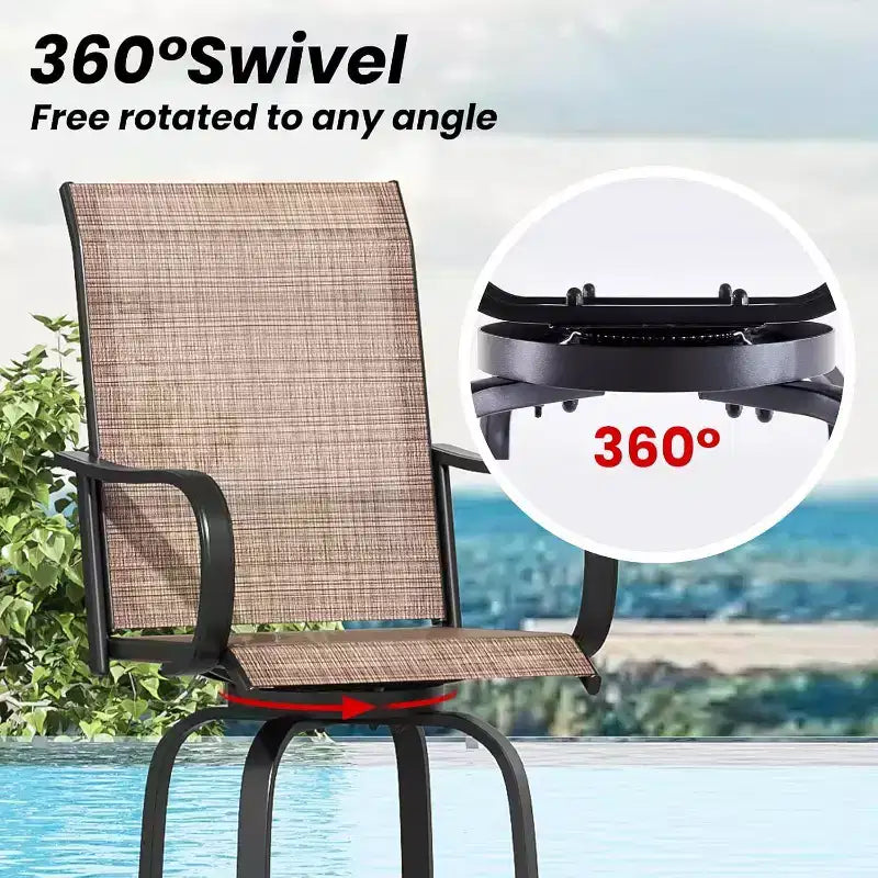 Set of 2 Swivel Outdoor Bar Stools with Textilene Fabric - 360 Rotation, All-Weather Ergonomic Design, Perfect for Balcony and Patio