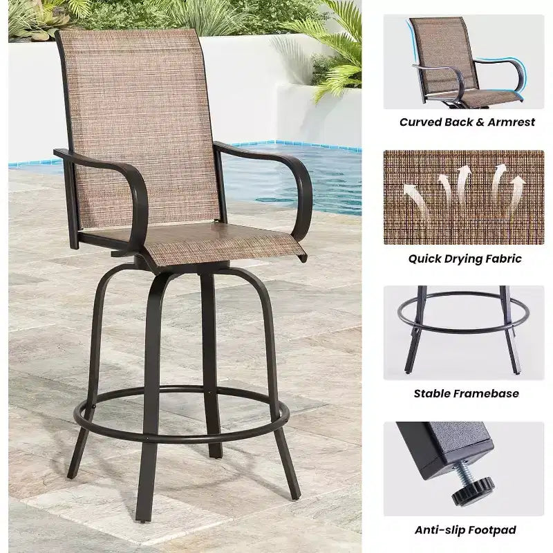 Set of 2 Swivel Outdoor Bar Stools with Textilene Fabric - 360 Rotation, All-Weather Ergonomic Design, Perfect for Balcony and Patio