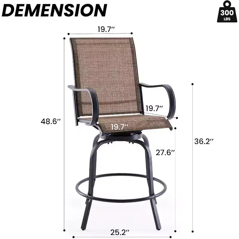 Set of 2 Swivel Outdoor Bar Stools with Textilene Fabric - 360 Rotation, All-Weather Ergonomic Design, Perfect for Balcony and Patio