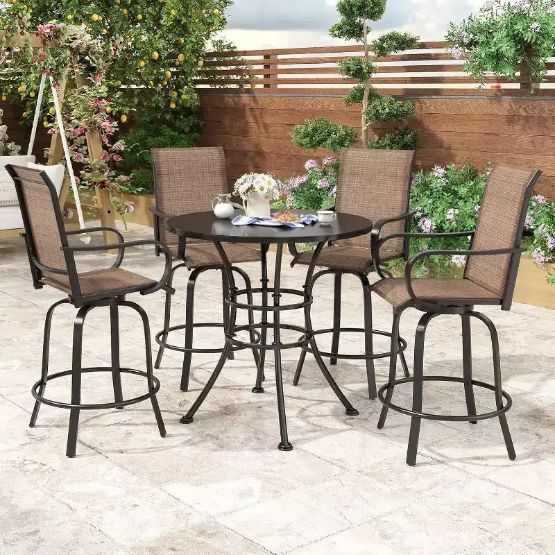 Set of 2 Swivel Outdoor Bar Stools with Textilene Fabric - 360 Rotation, All-Weather Ergonomic Design, Perfect for Balcony and Patio