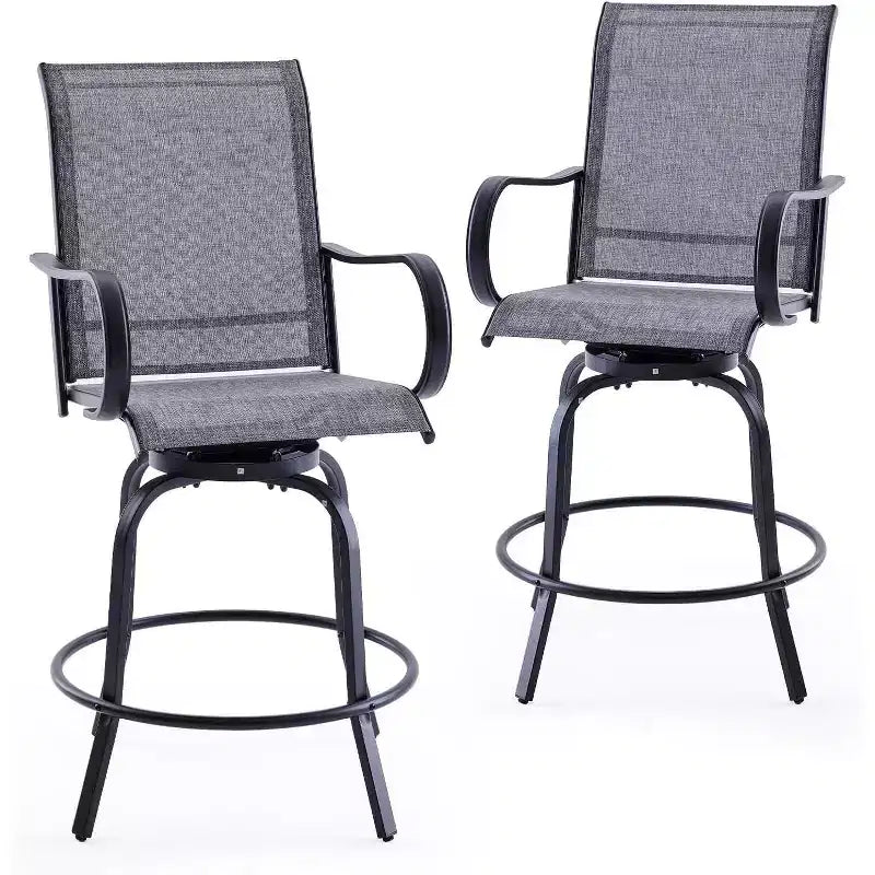 Set of 2 Swivel Outdoor Bar Stools with Textilene Fabric - 360 Rotation, All-Weather Ergonomic Design, Perfect for Balcony and Patio