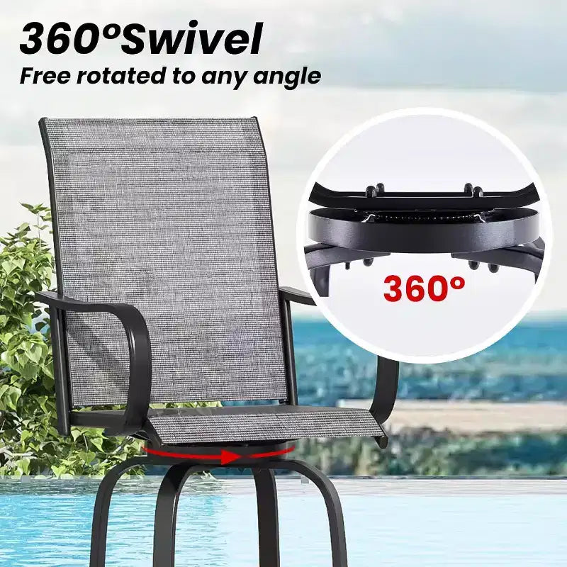 Set of 2 Swivel Outdoor Bar Stools with Textilene Fabric - 360 Rotation, All-Weather Ergonomic Design, Perfect for Balcony and Patio