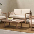 GDFStudio Petteti Outdoor Acacia Wood Loveseat and Coffee Table Set with Cushions, Brown Wash/Beige