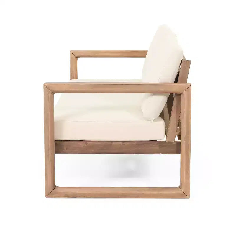 GDFStudio Petteti Outdoor Acacia Wood Loveseat and Coffee Table Set with Cushions, Brown Wash/Beige