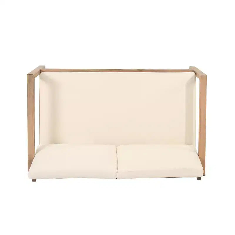 GDFStudio Petteti Outdoor Acacia Wood Loveseat and Coffee Table Set with Cushions, Brown Wash/Beige