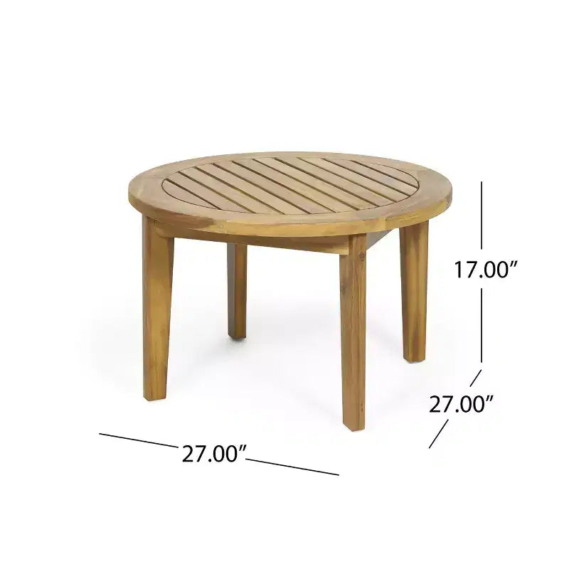 GDFStudio Dean Outdoor Acacia Wood 3 Piece Chat Set with Round Coffee Table, White/Teak
