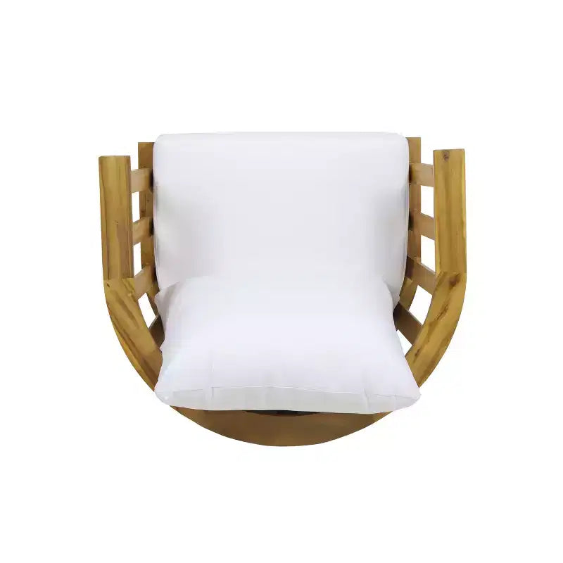 GDFStudio Dean Outdoor Acacia Wood 3 Piece Chat Set with Round Coffee Table, White/Teak