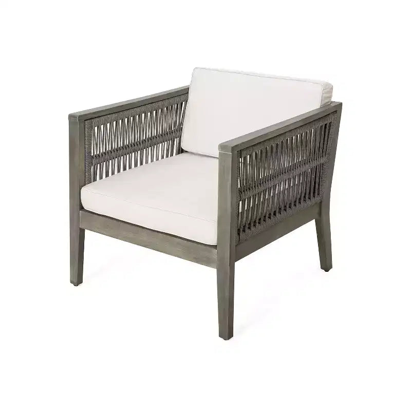 Christopher Knight Home Yan 4 Piece Patio Rope Woven Acacia Wood Seating Set with Water-Resisitant Cushion