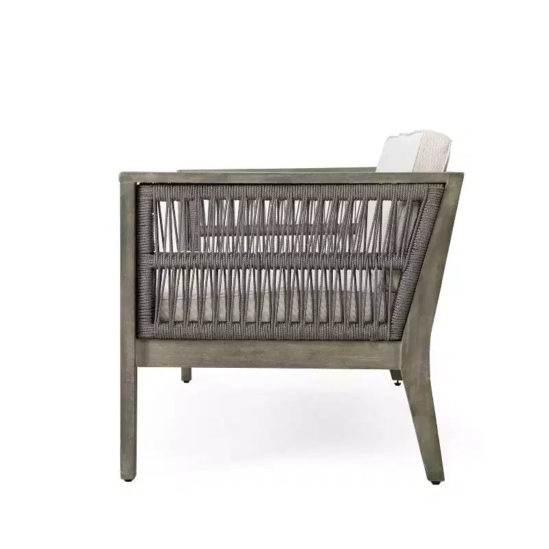 Christopher Knight Home Yan 4 Piece Patio Rope Woven Acacia Wood Seating Set with Water-Resisitant Cushion
