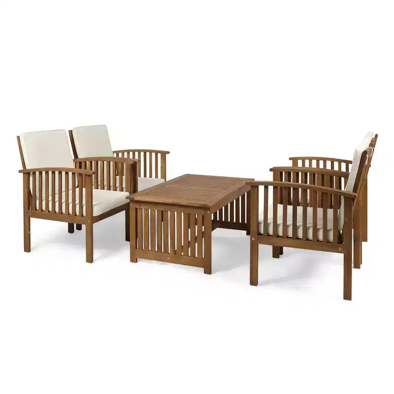 Christopher Knight Home Carolina Outdoor Acacia Wood 5 Piece Club Chair Chat Set with Cushions