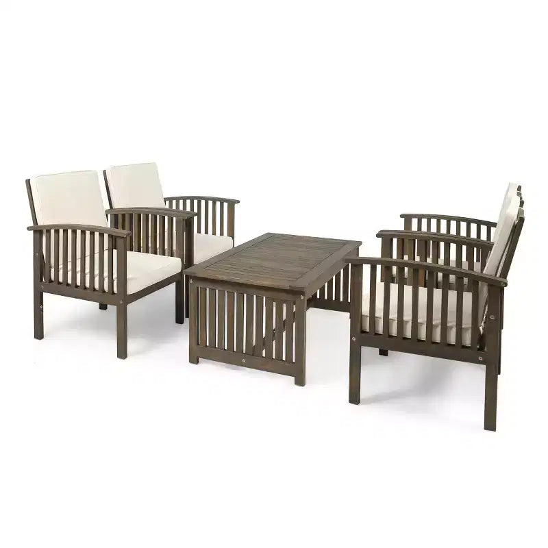 Christopher Knight Home Carolina Outdoor Acacia Wood 5 Piece Club Chair Chat Set with Cushions