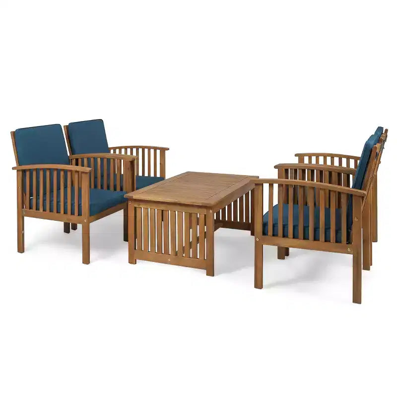 Christopher Knight Home Carolina Outdoor Acacia Wood 5 Piece Club Chair Chat Set with Cushions