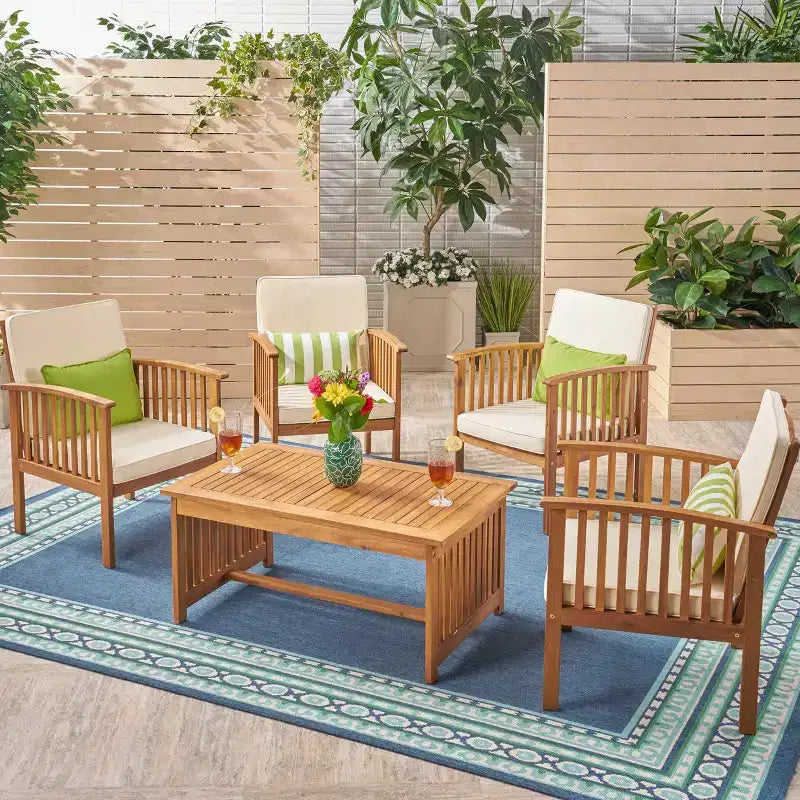 Christopher Knight Home Carolina Outdoor Acacia Wood 5 Piece Club Chair Chat Set with Cushions