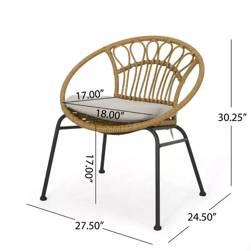 Christopher Knight Home Banya Outdoor Wicker and Iron 3 Piece Chat Set with Tempered Glass Table, Light Brown/Beige