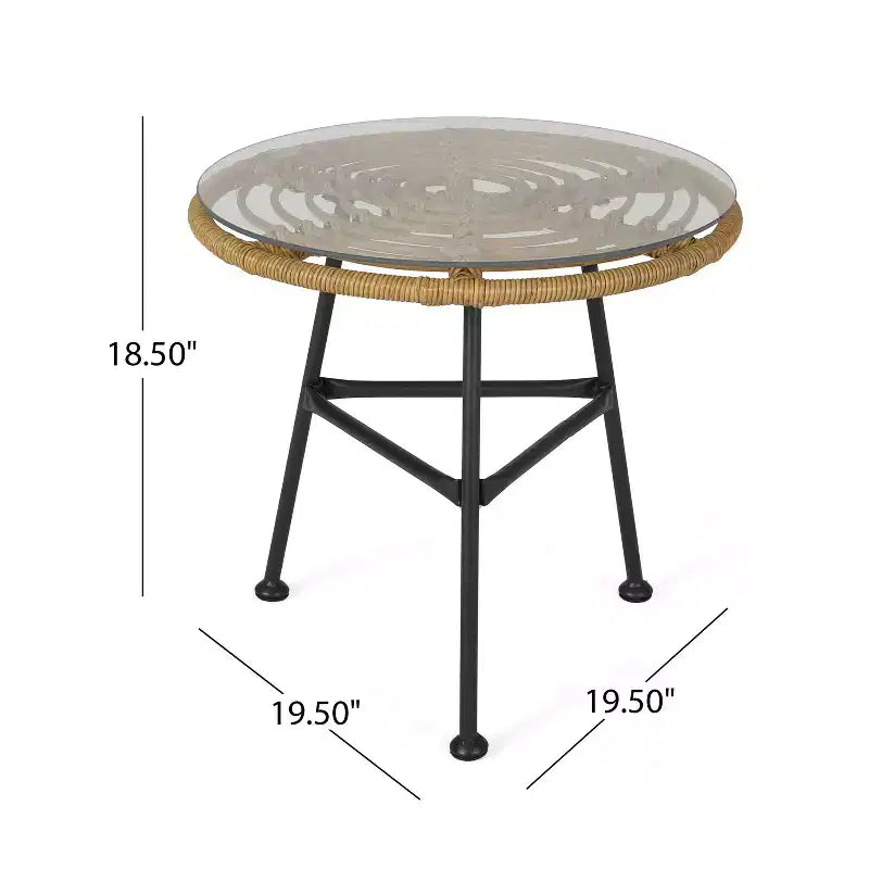 Christopher Knight Home Banya Outdoor Wicker and Iron 3 Piece Chat Set with Tempered Glass Table, Light Brown/Beige