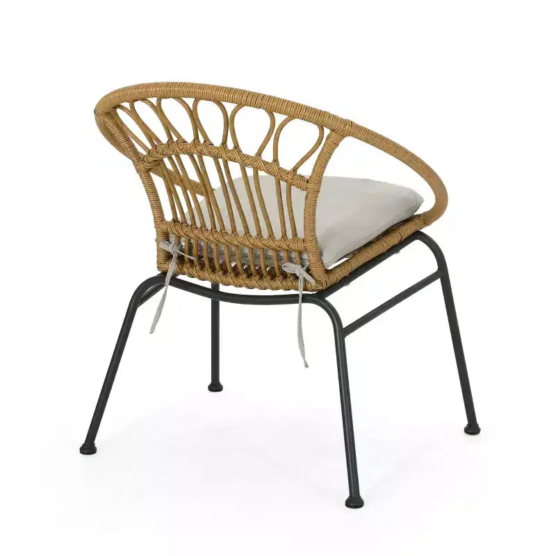 Christopher Knight Home Banya Outdoor Wicker and Iron 3 Piece Chat Set with Tempered Glass Table, Light Brown/Beige