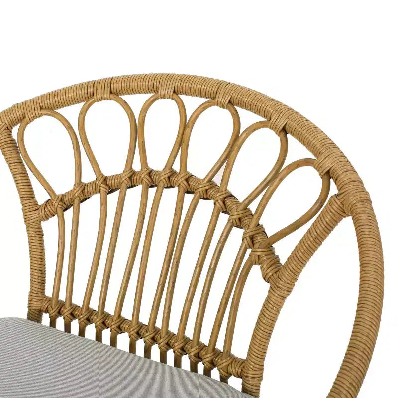 Christopher Knight Home Banya Outdoor Wicker and Iron 3 Piece Chat Set with Tempered Glass Table, Light Brown/Beige
