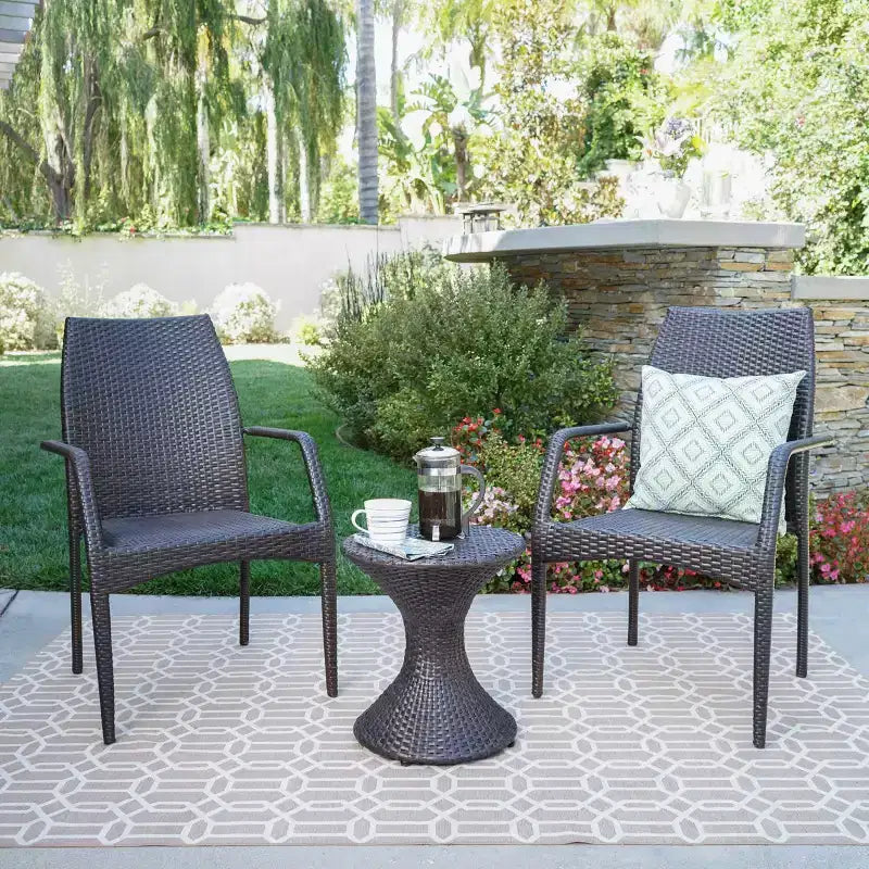 Christopher Knight Home Landry Outdoor Wicker 3 Piece Stacking Chair Chat Set, Multibrown