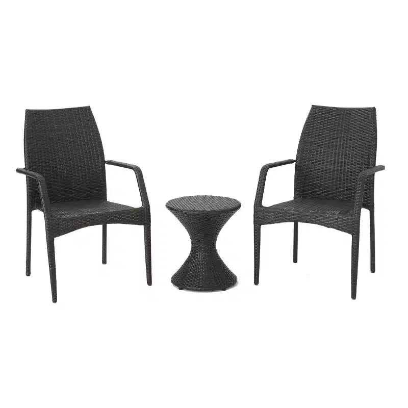 Christopher Knight Home Landry Outdoor Wicker 3 Piece Stacking Chair Chat Set, Multibrown