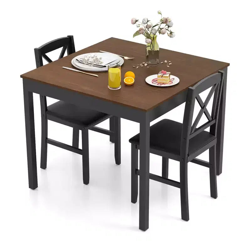 Ensemble de salle à manger 3 pièces Costway – Table carrée en bois et 2 chaises rembourrées – Marron/Gris